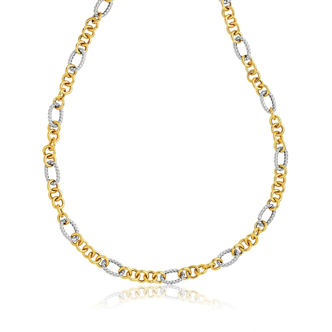 14k Two - Tone Round and Cable Style Link Necklace - Coolpeacock