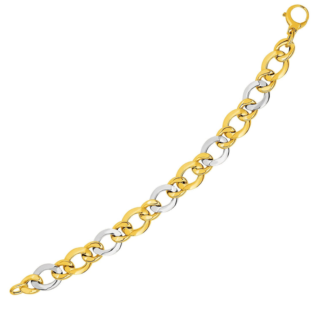 14k Two - Tone Yellow and White Gold Alternating Size Link Bracelet (12.50 mm) - Coolpeacock