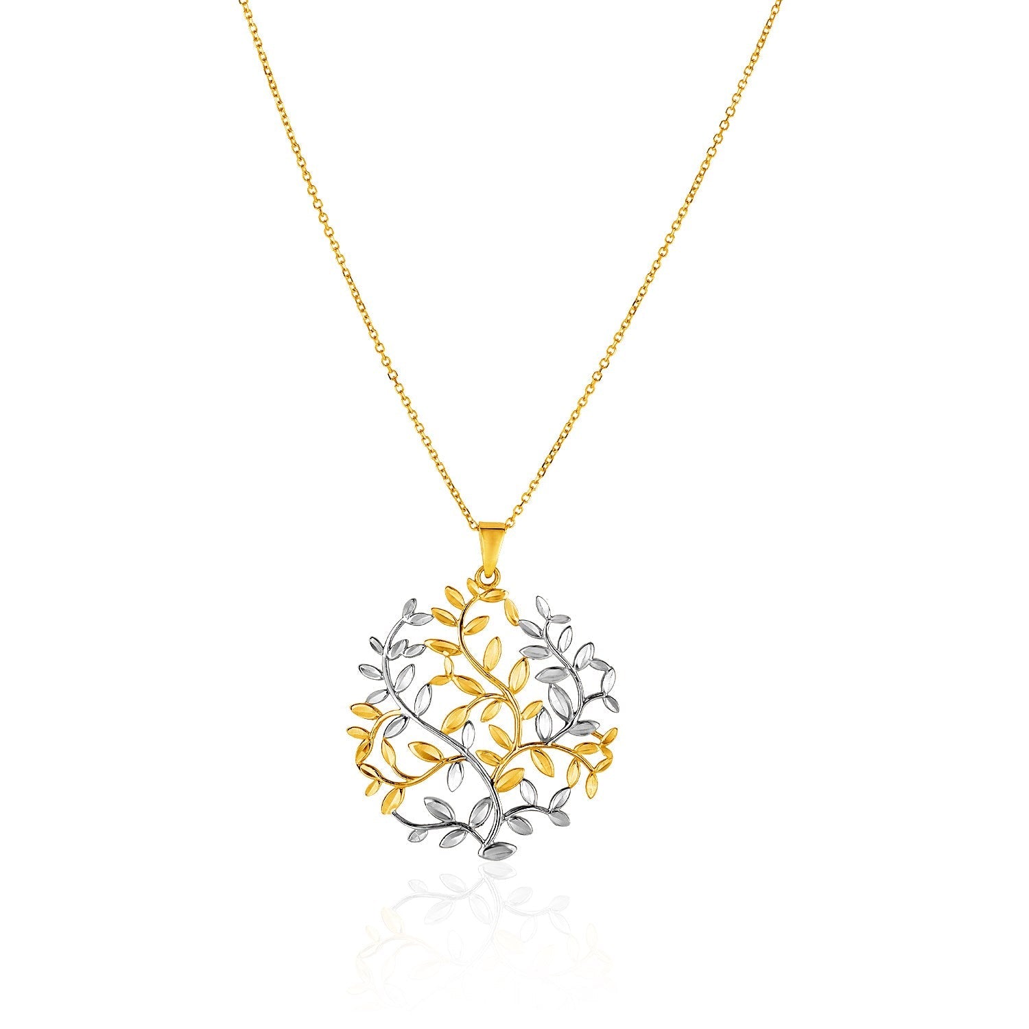 14k Two - Tone Yellow and White Gold Tree of Life Pendant - Coolpeacock