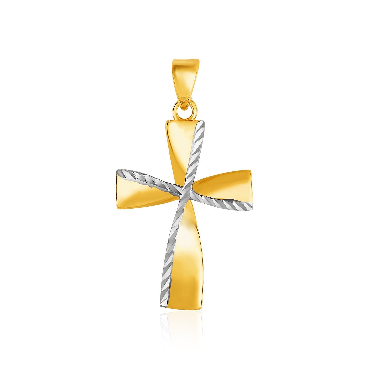 14k Two - Toned Yellow and White Gold Textured Cross Pendant - Coolpeacock