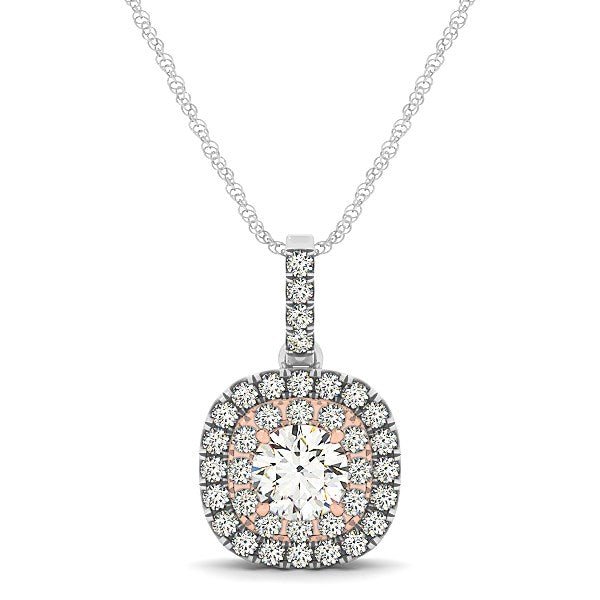 14k White And Rose Gold Cushion Shape Halo Diamond Pendant (1/2 cttw) - Coolpeacock