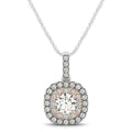 14k White And Rose Gold Cushion Shape Halo Diamond Pendant (1/2 cttw) - Coolpeacock