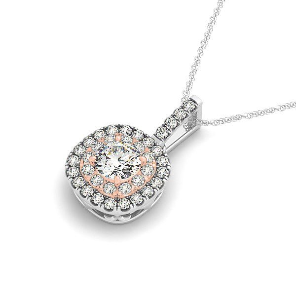 14k White And Rose Gold Cushion Shape Halo Diamond Pendant (1/2 cttw) - Coolpeacock