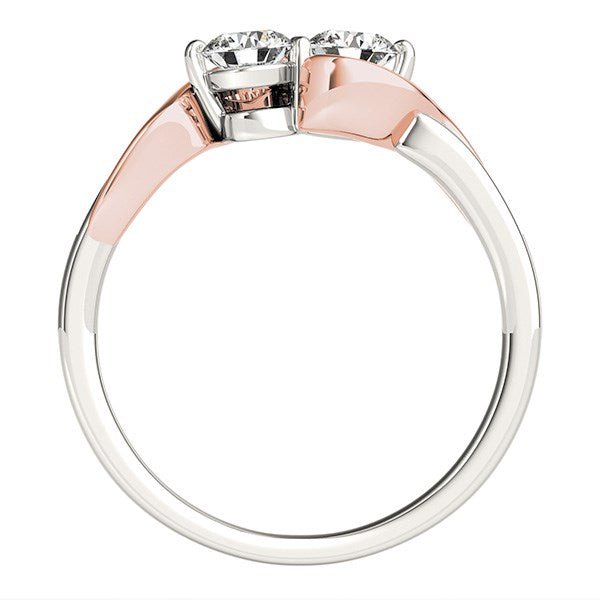 14k White And Rose Gold Round Two Diamond Curved Band Ring (5/8 cttw) - Coolpeacock
