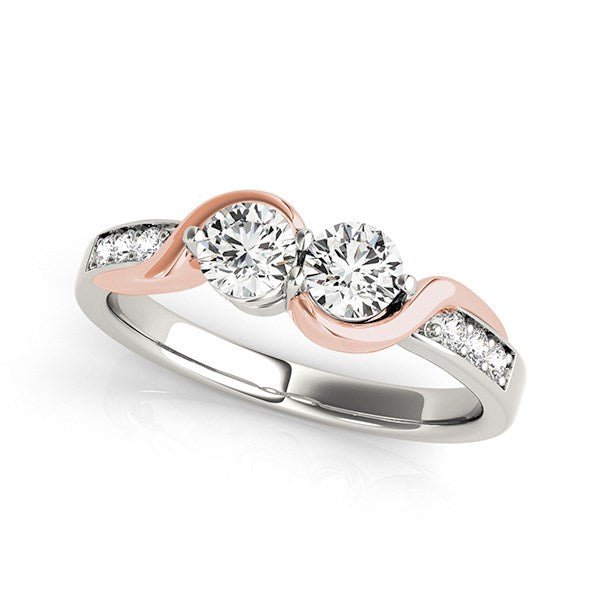 14k White And Rose Gold Round Two Diamond Curved Band Ring (5/8 cttw) - Coolpeacock