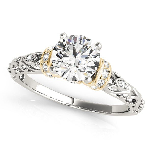 14k White And Yellow Gold Antique Style Diamond Engagement Ring (1 1/8 cttw) - Coolpeacock