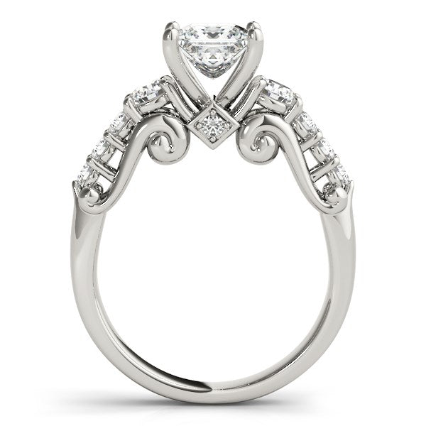 14k White Gold 3 Stone Antique Design Diamond Engagement Ring (1 3/4 cttw) - Coolpeacock