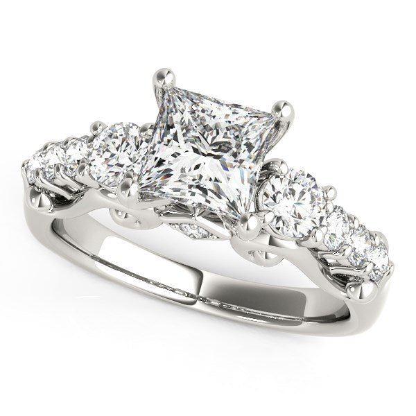 14k White Gold 3 Stone Antique Design Diamond Engagement Ring (1 3/4 cttw) - Coolpeacock