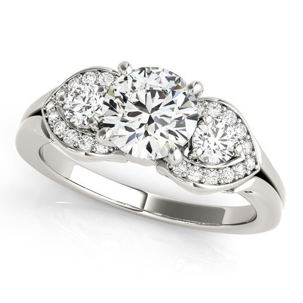 14k White Gold 3 Stone Diamond Engagement Antique Style Ring (1 3/8 cttw) - Coolpeacock