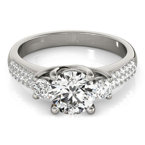 14k White Gold 3 Stone Pave Set Band Diamond Engagement Ring (1 7/8 cttw) - Coolpeacock