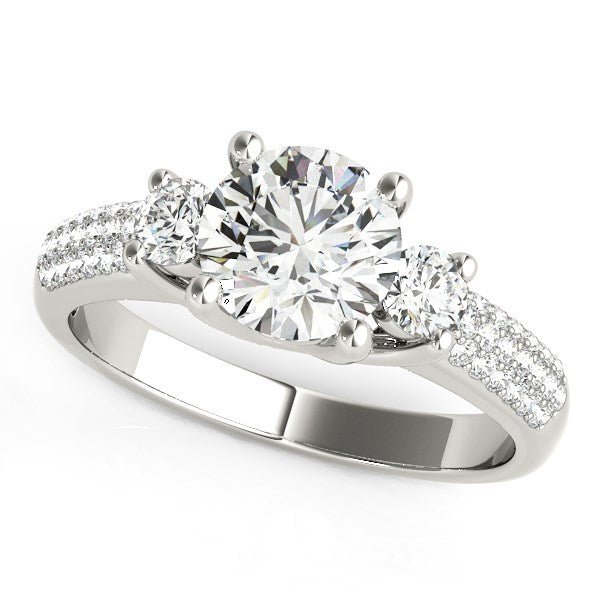 14k White Gold 3 Stone Pave Set Band Diamond Engagement Ring (1 7/8 cttw) - Coolpeacock