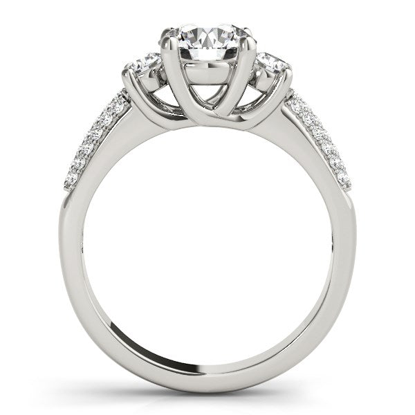 14k White Gold 3 Stone Pave Set Band Diamond Engagement Ring (1 7/8 cttw) - Coolpeacock