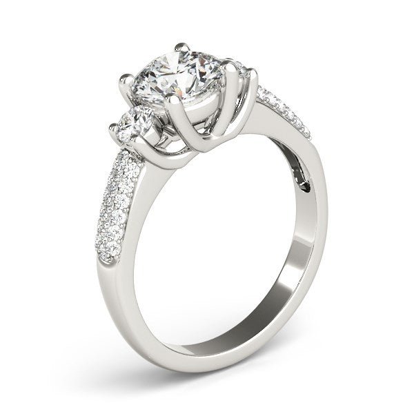 14k White Gold 3 Stone Pave Set Band Diamond Engagement Ring (1 7/8 cttw) - Coolpeacock