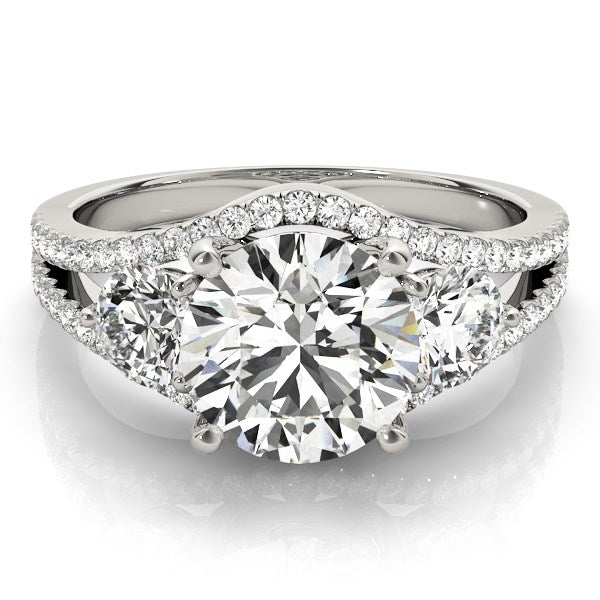 14k White Gold 3 Stone Split Pave Shank Diamond Engagement Ring (2 3/4 cttw) - Coolpeacock