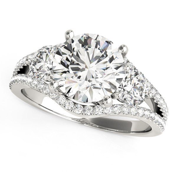 14k White Gold 3 Stone Split Pave Shank Diamond Engagement Ring (2 3/4 cttw) - Coolpeacock