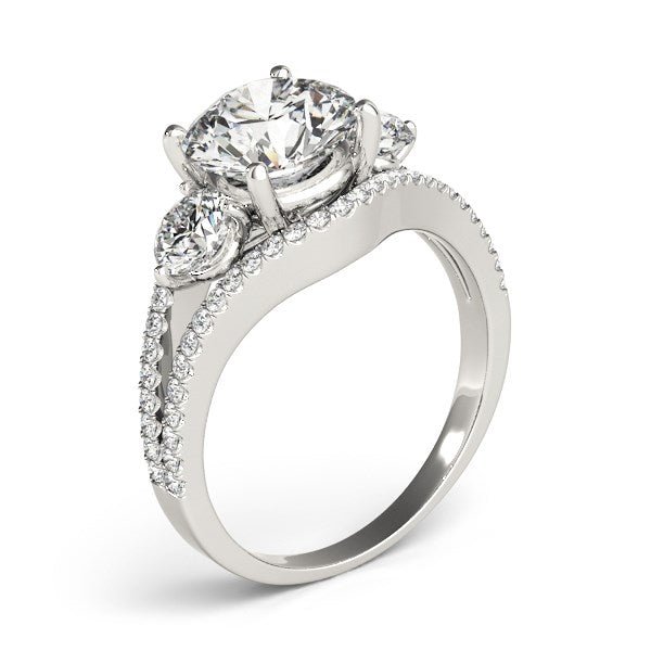 14k White Gold 3 Stone Split Pave Shank Diamond Engagement Ring (2 3/4 cttw) - Coolpeacock
