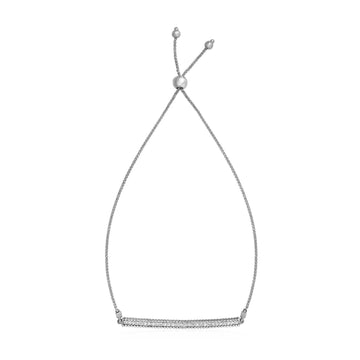 14k White Gold Adjustable Bracelet with Textured Bar (1.00 mm) - Coolpeacock
