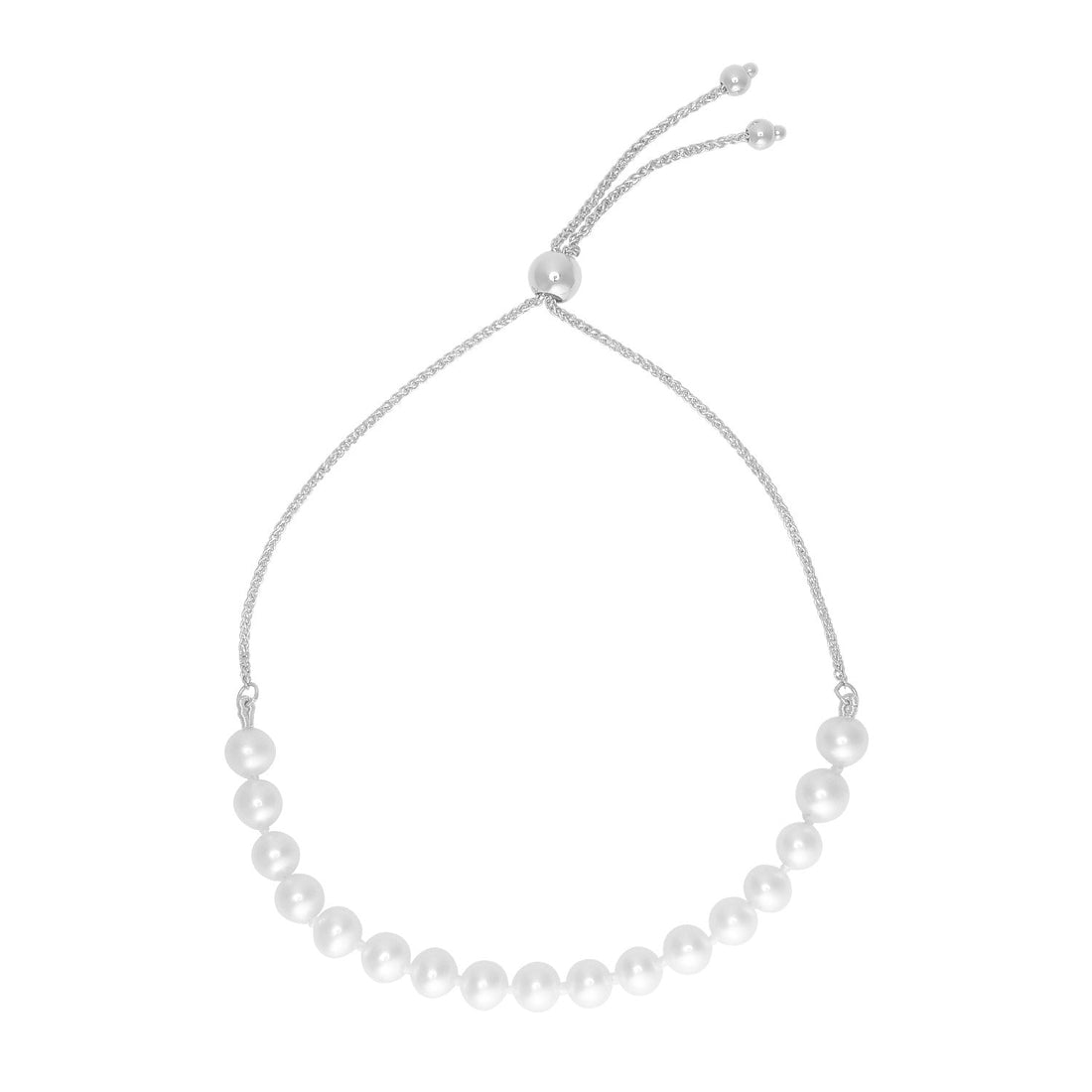 14k White Gold Adjustable Friendship Bracelet with Pearls (5.00 mm) - Coolpeacock
