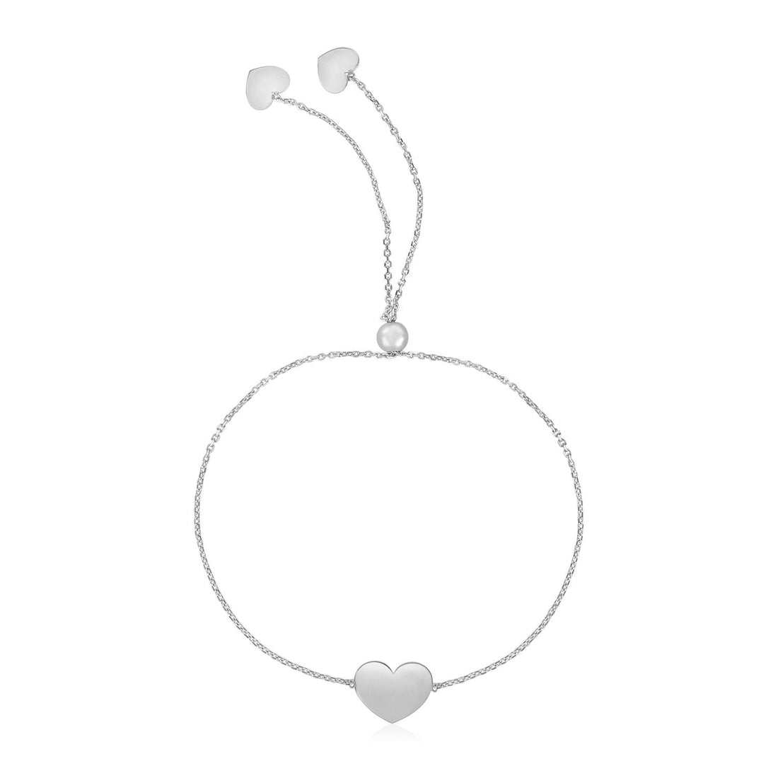 14k White Gold Adjustable Heart Bracelet (0.90 mm) - Coolpeacock