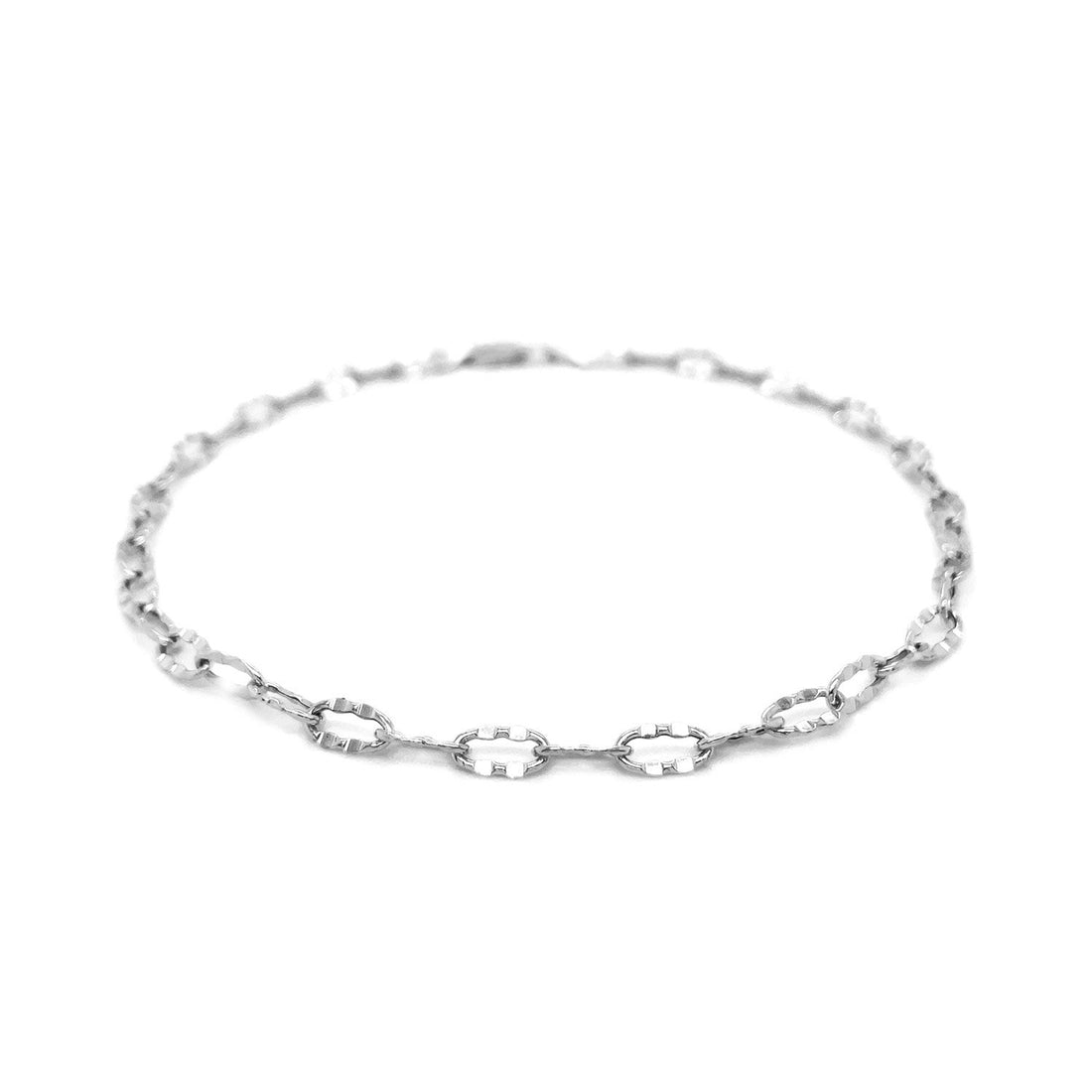 14k White Gold Anklet with Fancy Hammered Oval Links - Coolpeacock