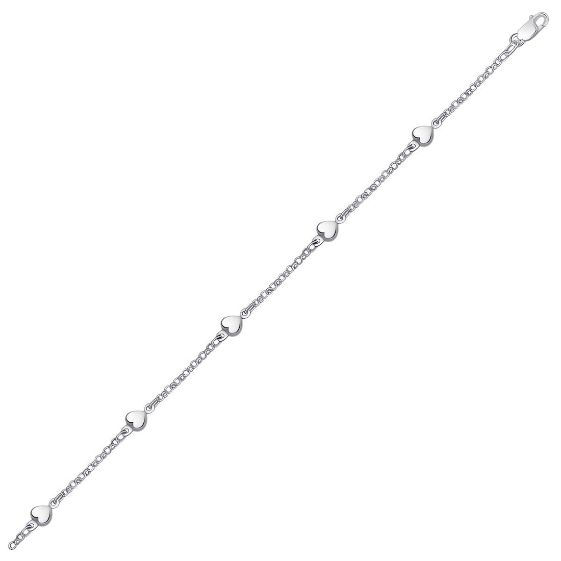 14k White Gold Anklet with Puffed Heart Design - Coolpeacock