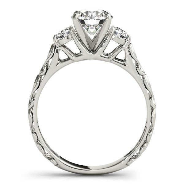 14k White Gold Antique Design 3 Stone Diamond Engagement Ring (1 3/4 cttw) - Coolpeacock