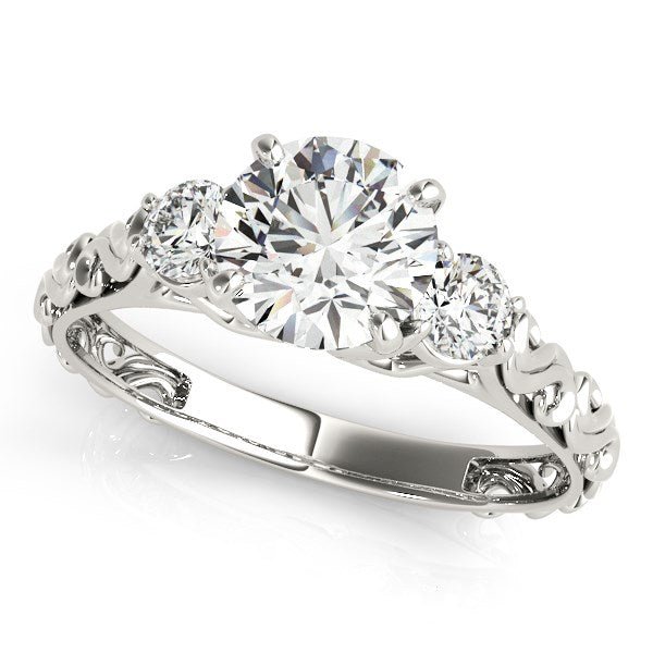 14k White Gold Antique Design 3 Stone Diamond Engagement Ring (1 3/4 cttw) - Coolpeacock