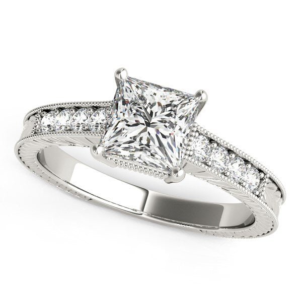 14k White Gold Antique Style Diamond Engagement Ring (1 1/8 cttw) - Coolpeacock