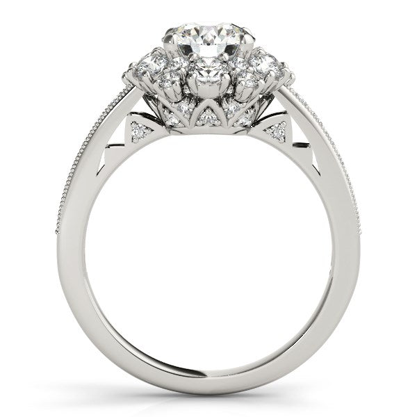 14k White Gold Antique Style Halo Round Diamond Engagement Ring (2 cttw) - Coolpeacock