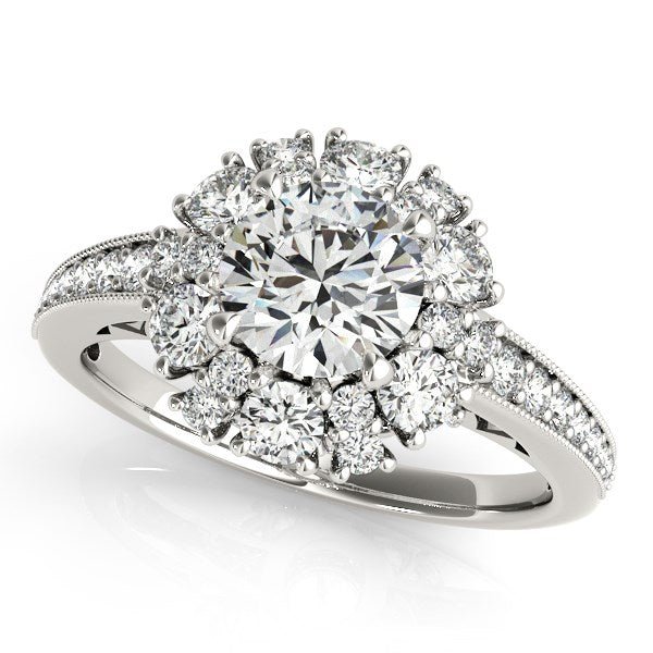 14k White Gold Antique Style Halo Round Diamond Engagement Ring (2 cttw) - Coolpeacock