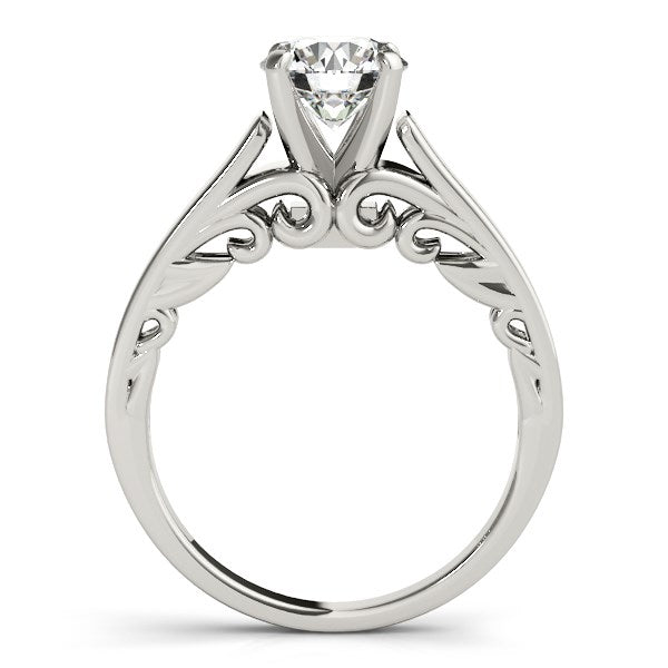 14k White Gold Antique Style Solitaire Round Diamond Engagement Ring (1 cttw) - Coolpeacock