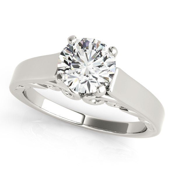 14k White Gold Antique Style Solitaire Round Diamond Engagement Ring (1 cttw) - Coolpeacock