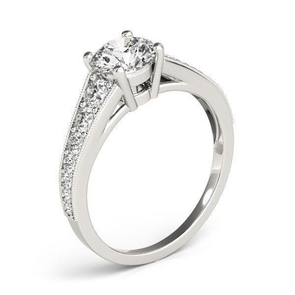 14k White Gold Antique Tapered Shank Diamond Engagement Ring (1 3/8 cttw) - Coolpeacock
