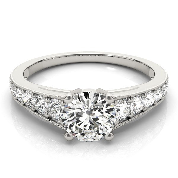 14k White Gold Antique Tapered Shank Diamond Engagement Ring (1 3/8 cttw) - Coolpeacock