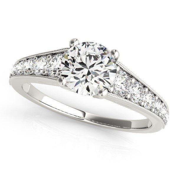 14k White Gold Antique Tapered Shank Diamond Engagement Ring (1 3/8 cttw) - Coolpeacock