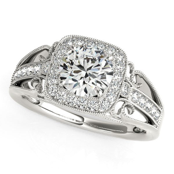 14k White Gold Baroque Shank Style Cut Diamond Engagement Ring (1 1/4 cttw) - Coolpeacock