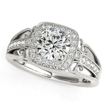 14k White Gold Baroque Shank Style Cut Diamond Engagement Ring (1 1/4 cttw) - Coolpeacock
