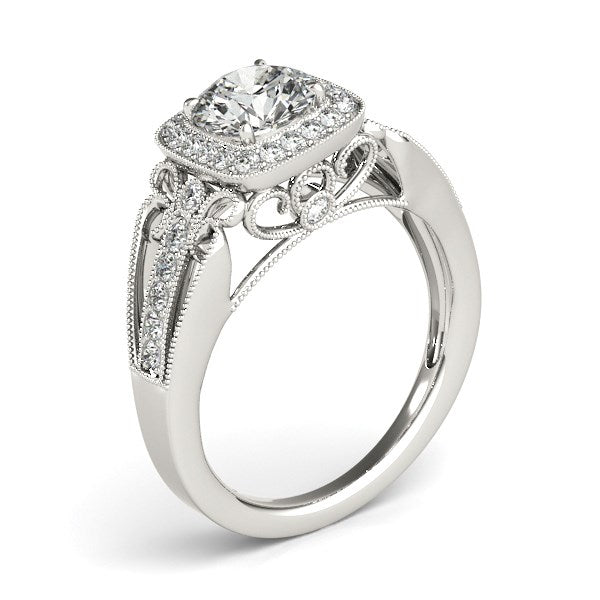 14k White Gold Baroque Shank Style Cut Diamond Engagement Ring (1 1/4 cttw) - Coolpeacock