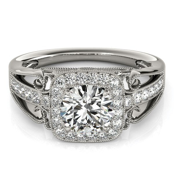 14k White Gold Baroque Shank Style Cut Diamond Engagement Ring (1 1/4 cttw) - Coolpeacock
