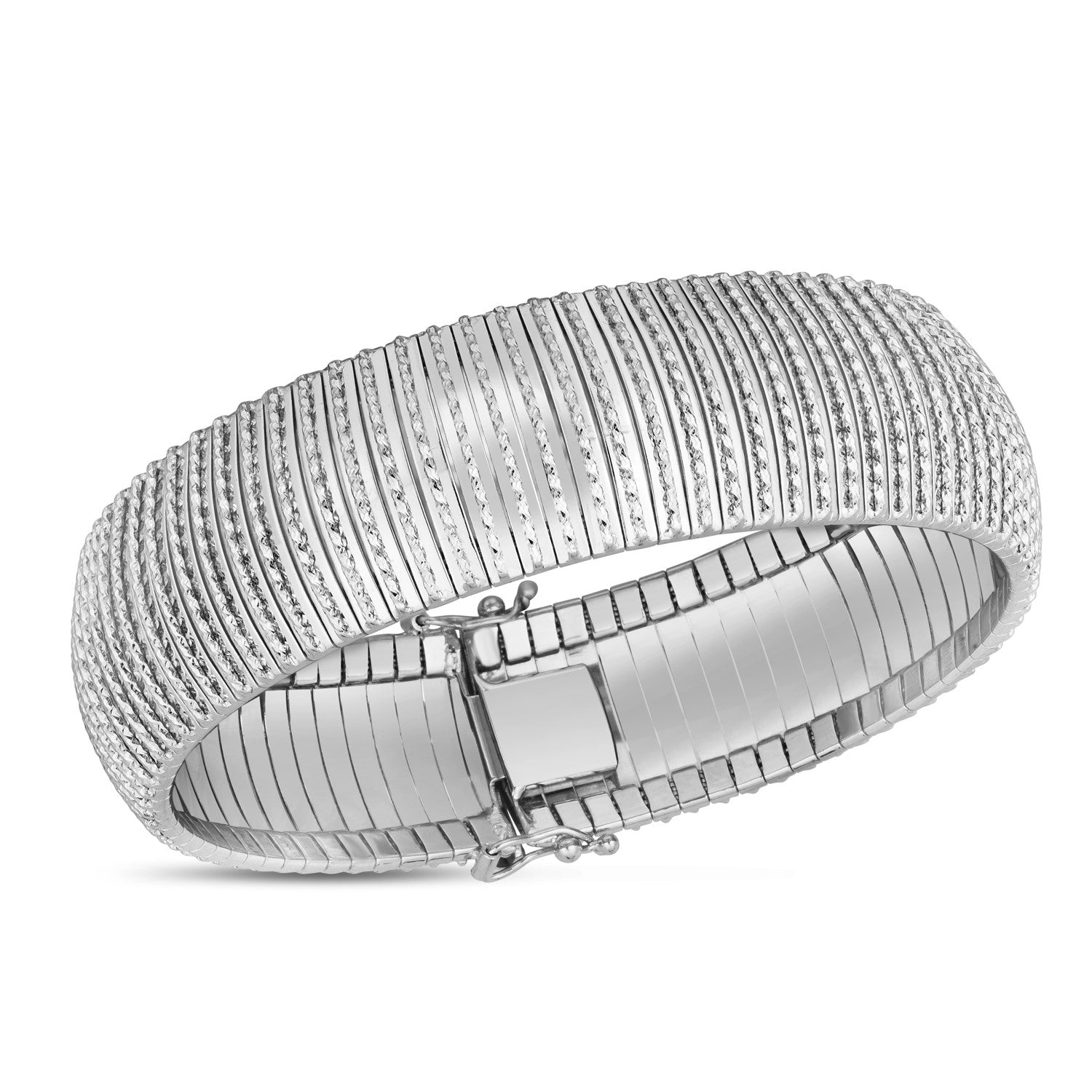 14k White Gold Bold Diamante Flex Bracelet (17.10 mm) - Coolpeacock