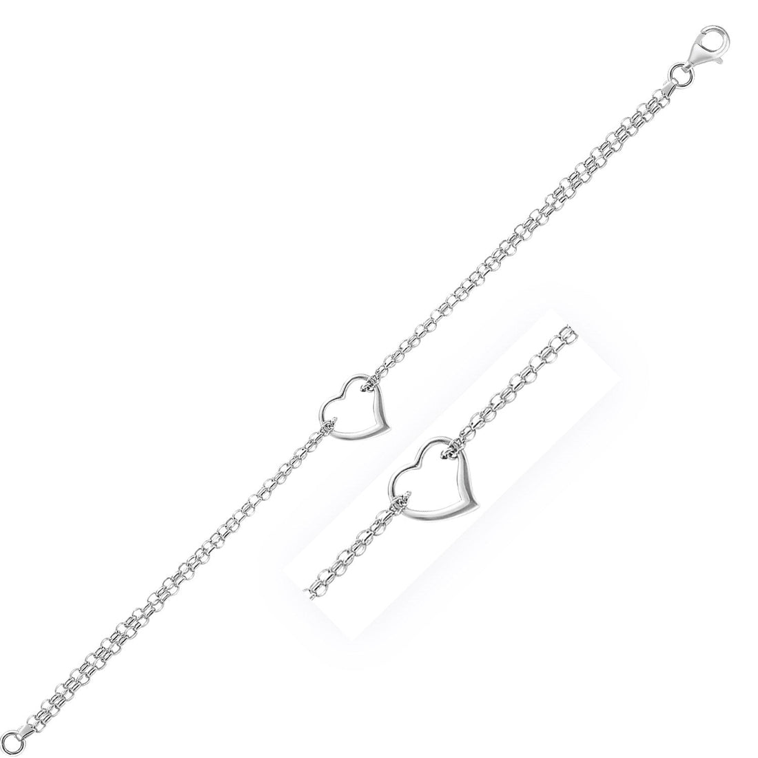 14k White Gold Cable Chain Anklet with Open Heart Station - Coolpeacock