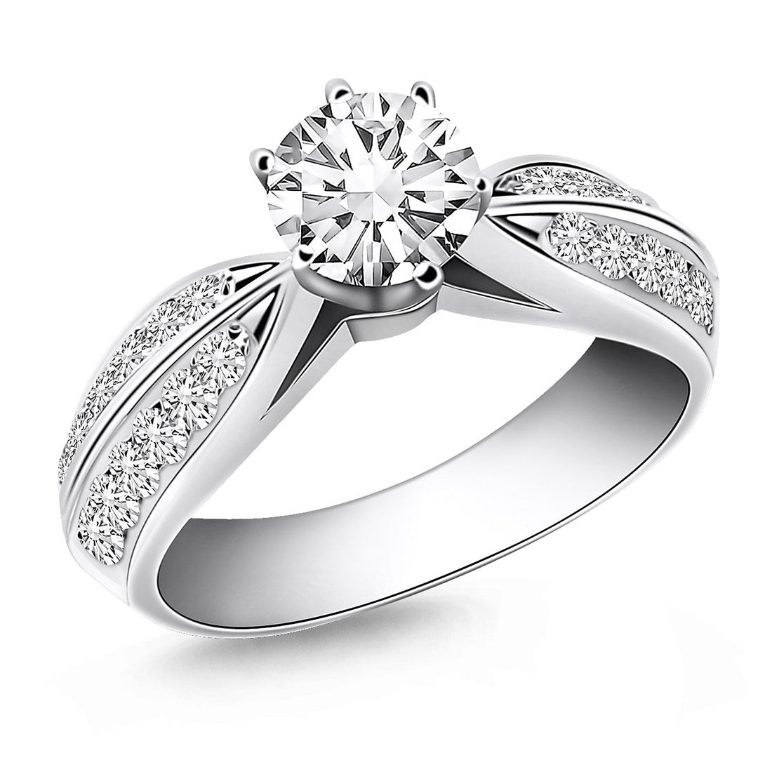 14k White Gold Cathedral Double Row Pave Diamond Engagement Ring - Coolpeacock
