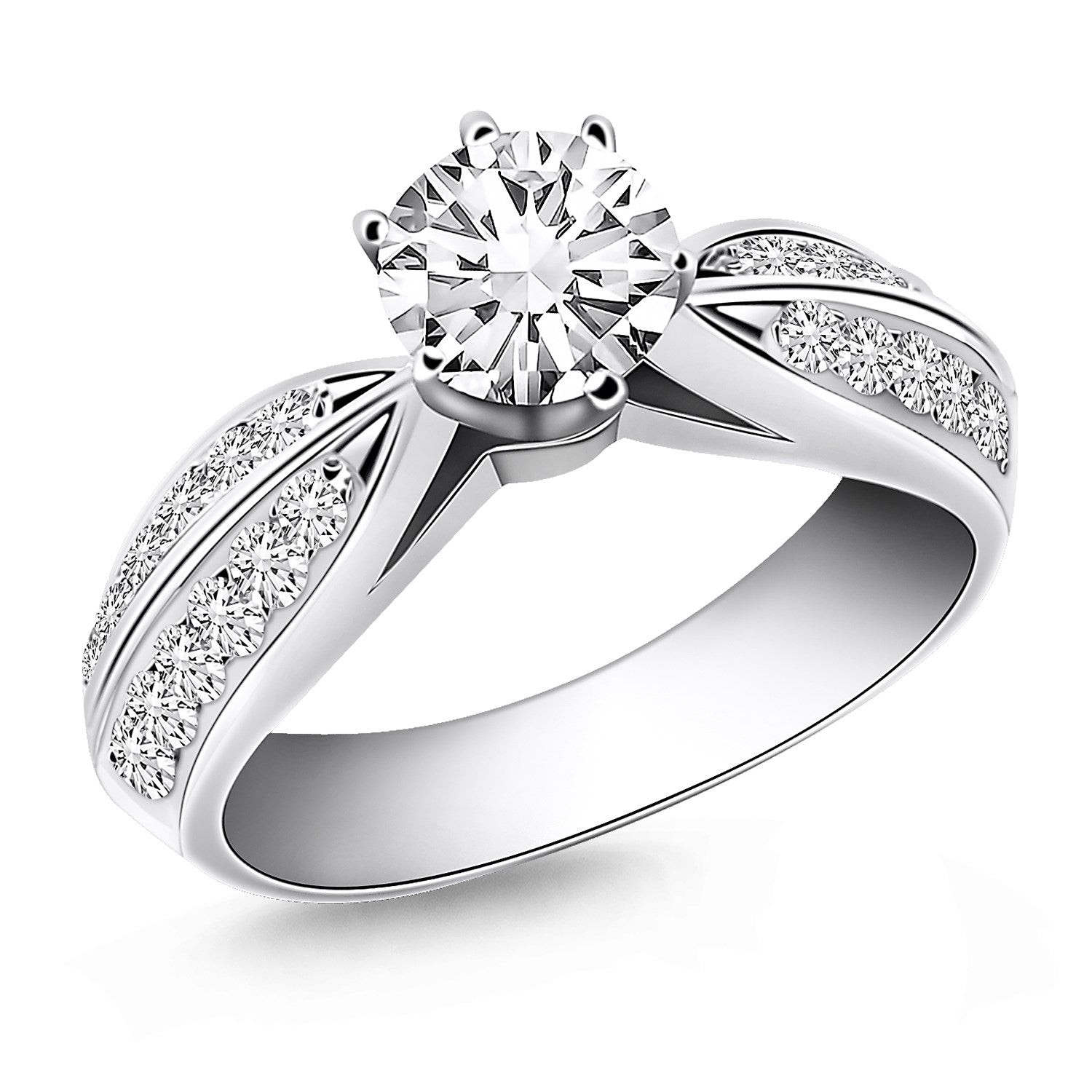 14k White Gold Cathedral Double Row Pave Diamond Engagement Ring - Coolpeacock