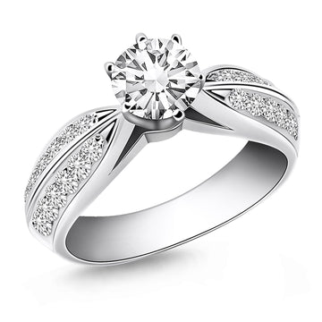 14k White Gold Cathedral Double Row Pave Diamond Engagement Ring - Coolpeacock