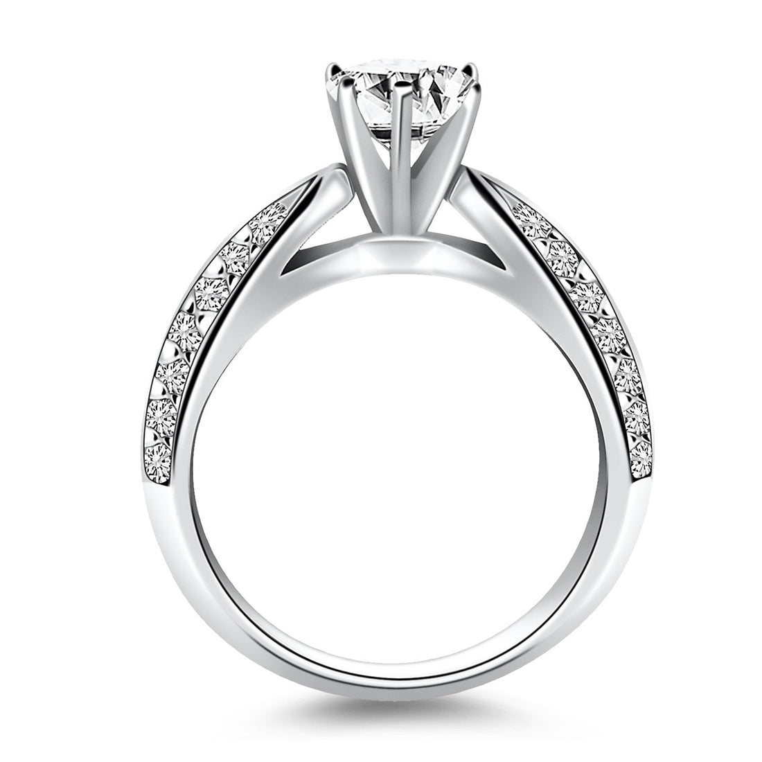 14k White Gold Cathedral Double Row Pave Diamond Engagement Ring - Coolpeacock