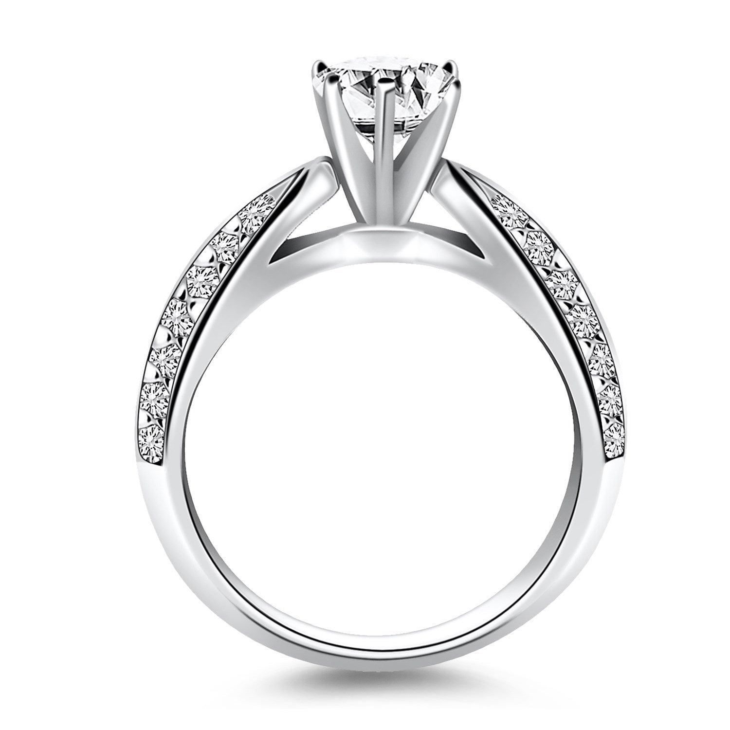 14k White Gold Cathedral Double Row Pave Diamond Engagement Ring - Coolpeacock