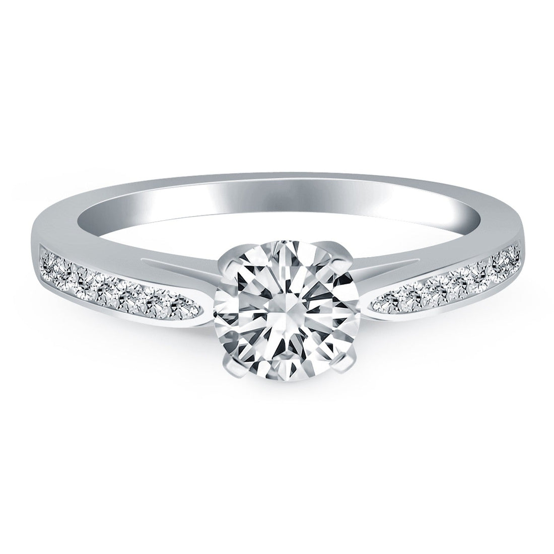 14k White Gold Cathedral Engagement Ring with Pave Diamonds - Coolpeacock