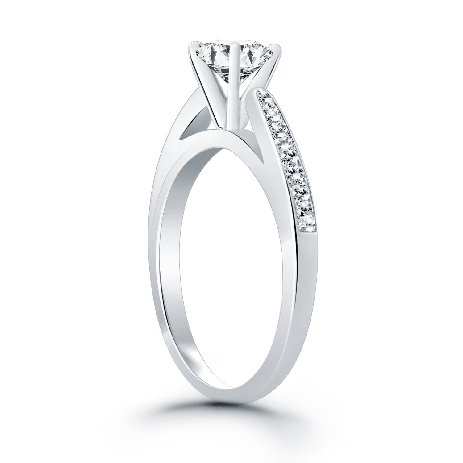 14k White Gold Cathedral Engagement Ring with Pave Diamonds - Coolpeacock