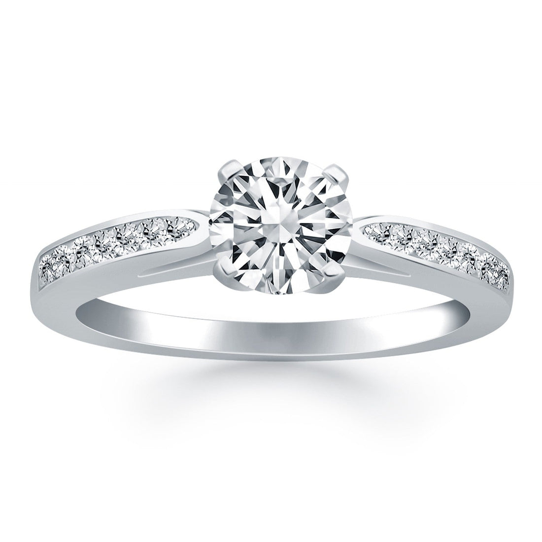 14k White Gold Cathedral Engagement Ring with Pave Diamonds - Coolpeacock