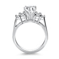 14k White Gold Cathedral Engagement Ring with Side Diamond Clusters - Coolpeacock